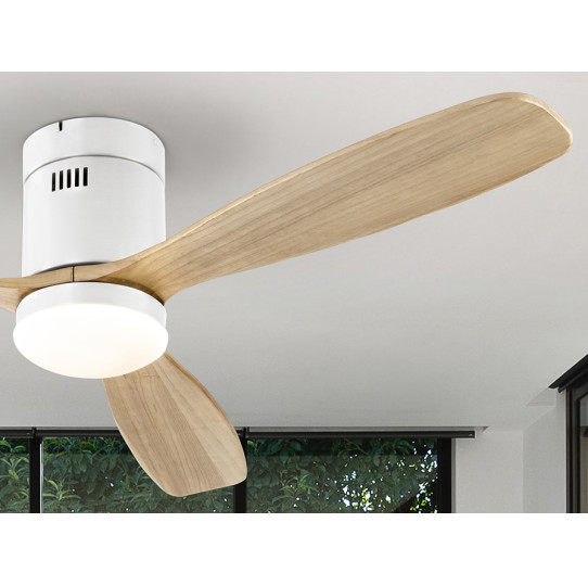 Ventilador de techo con luz LED blanco/madera con mando a distancia